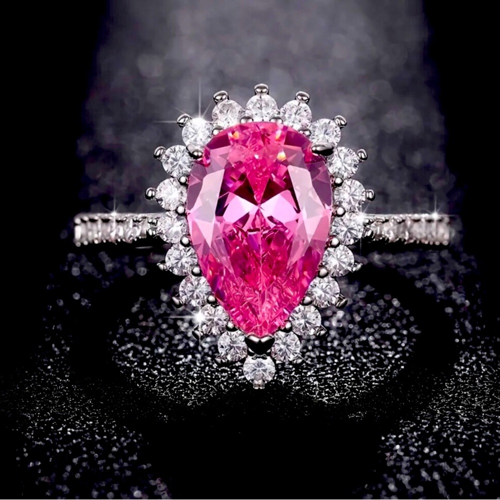Silver Zircon Pink Ring